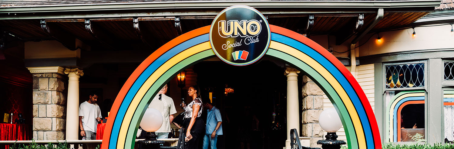 UNO branded arch entrance to social club
